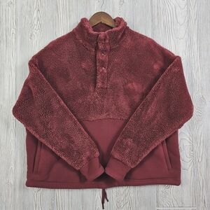 All In Motion‎ Sherpa Fleece Pullover Women's XL Burgundy Snap Plush Warm Cozy